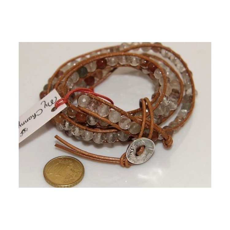 NLB|Argento 925 : Bracciale Uomo Donna HIP HOP semipreziosi Pietre naturali cuoio piu' giri