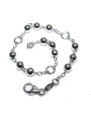 Bracciale rosario uomo o donna in Argento 925 croce liscia rod Oro bianco palline 4 mm mis 17