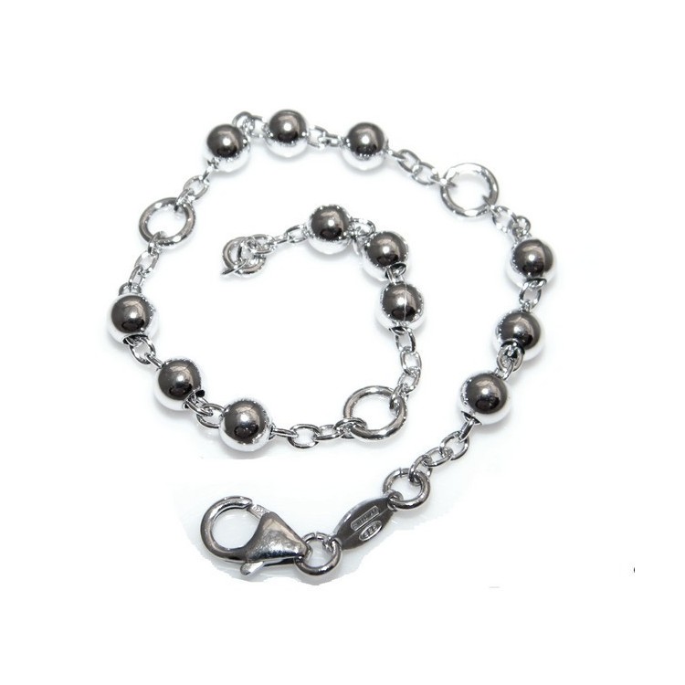 NLB|Bracciale rosario uomo o donna in Argento 925 croce liscia rod Oro bianco palline 4 mm mis 17