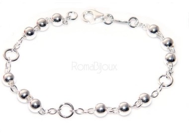 NLB|Bracciale rosario uomo o donna in Argento 925 croce liscia rod Oro bianco palline 4 mm mis 17