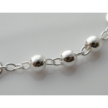 NLB|Bracciale rosario uomo o donna in Argento 925 croce liscia rod Oro bianco palline 4 mm mis 17