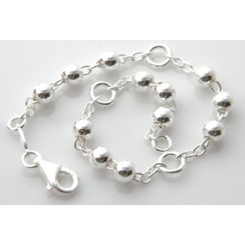 NLB|Bracciale rosario uomo o donna in Argento 925 croce liscia rod Oro bianco palline 4 mm mis 17