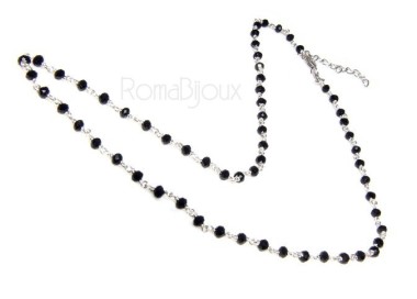 NLB|Collana Rosario uomo Argento 925 Con cristallo nero croce e madonna 66 cm