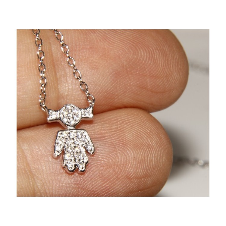 NLB|silver 925 Necklace Collier Venetian woman 44 cm little girl with pigtails microsetting 