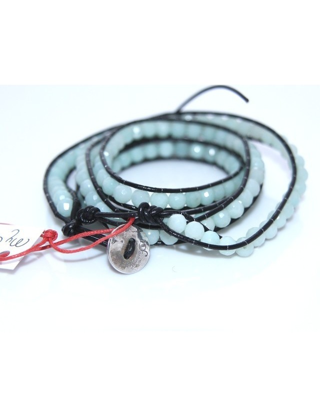 Argento 925 : Bracciale Uomo Donna HIP HOP semipreziosi acquamarina cuoio piu' giri Argento 925 : Bracciale Uomo Donna HIP HOP semipreziosi acquamarina cuoio piu' giri