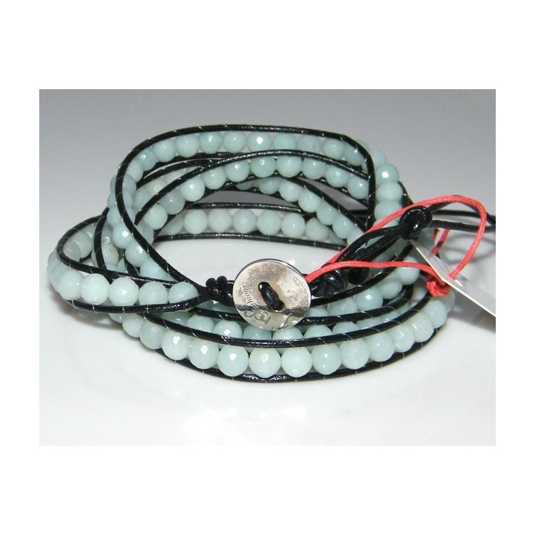 NLB|Argento 925 : Bracciale Uomo Donna HIP HOP semipreziosi acquamarina cuoio piu' giri