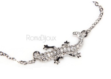 NLB|Argento 925 : Collana Collier donna centrale geco geko amuleto microsetting zirconi
