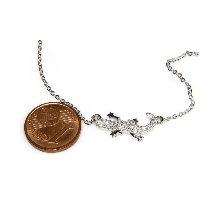 NLB|Argento 925 : Collana Collier donna centrale geco geko amuleto microsetting zirconi