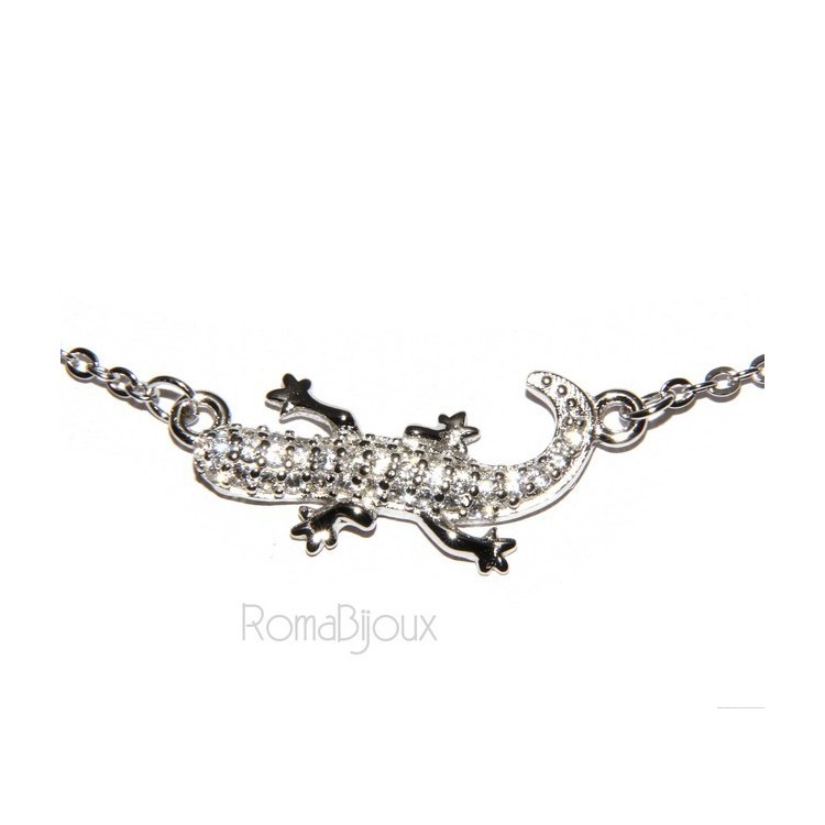 NLB|Argento 925 : Collana Collier donna centrale geco geko amuleto microsetting zirconi