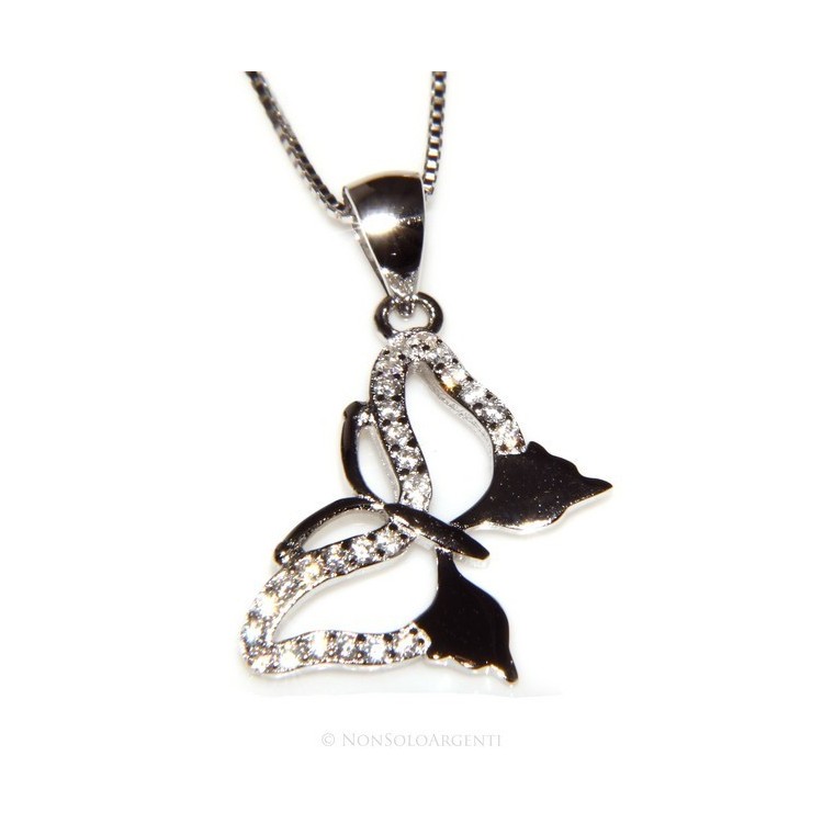 NLB|Collier 925 silver butterfly pendant white zircons necklace