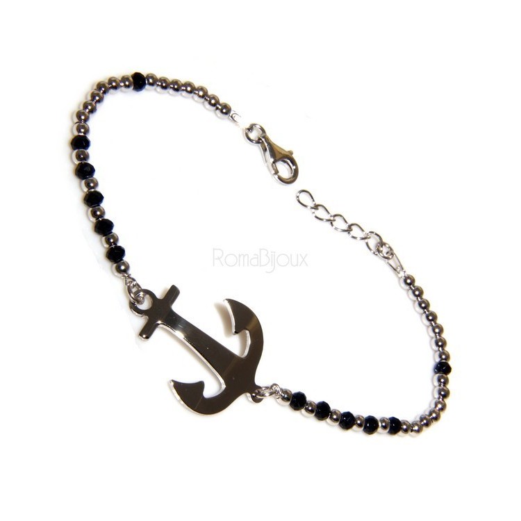 NLB|Bracciale rosario uomo in Argento 925 con immagine madonnina , croce convessa e cristallo nero . Mis 17,00 - 22,00