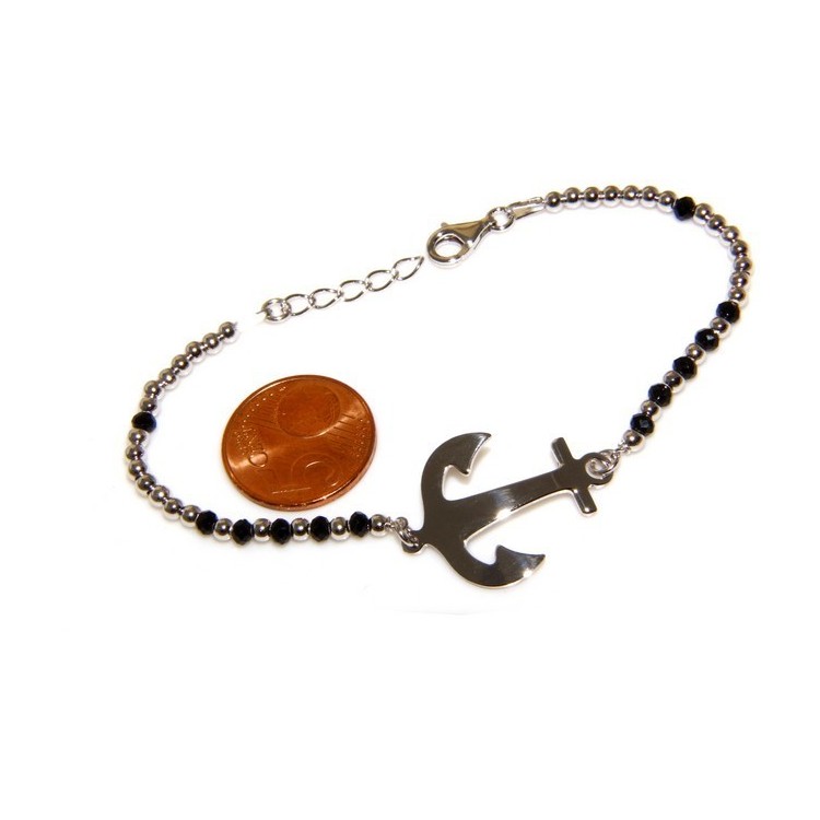 NLB|Bracciale rosario uomo in Argento 925 con immagine madonnina , croce convessa e cristallo nero . Mis 17,00 - 22,00