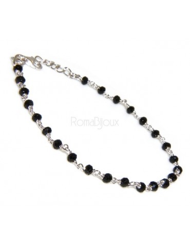 Bracciale rosario uomo in Argento 925 con immagine madonnina , croce convessa e cristallo nero . Mis 17,00 - 22,00