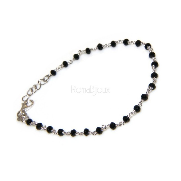 NLB|Bracciale rosario uomo in Argento 925 con immagine madonnina , croce convessa e cristallo nero . Mis 17,00 - 22,00