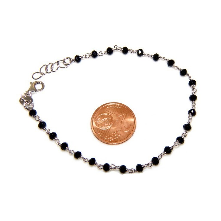 NLB|Bracciale rosario uomo in Argento 925 con immagine madonnina , croce convessa e cristallo nero . Mis 17,00 - 22,00