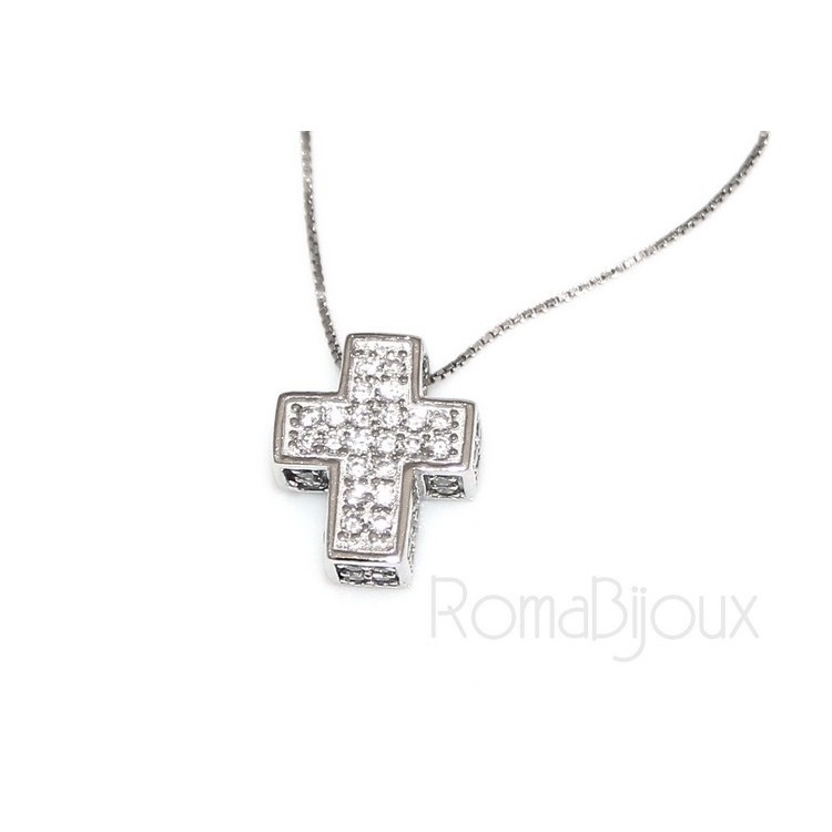 NLB|Collana croce 3D scatolata a pavè di zirconi con collana marca di gioielli NALBORI
