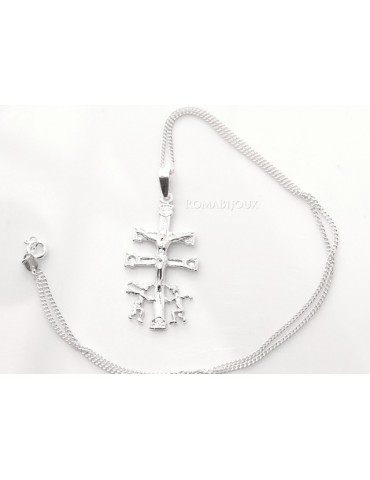 ARGENTO 925 Ciondolo Croce di Caravaca (Cruz de Caravaca) con Catena per uomo e donna