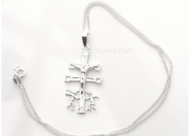 NLB|ARGENTO 925 Ciondolo Croce di Caravaca (Cruz de Caravaca) con Catena per uomo e donna