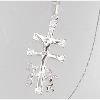 NLB|ARGENTO 925 Ciondolo Croce di Caravaca (Cruz de Caravaca) con Catena per uomo e donna