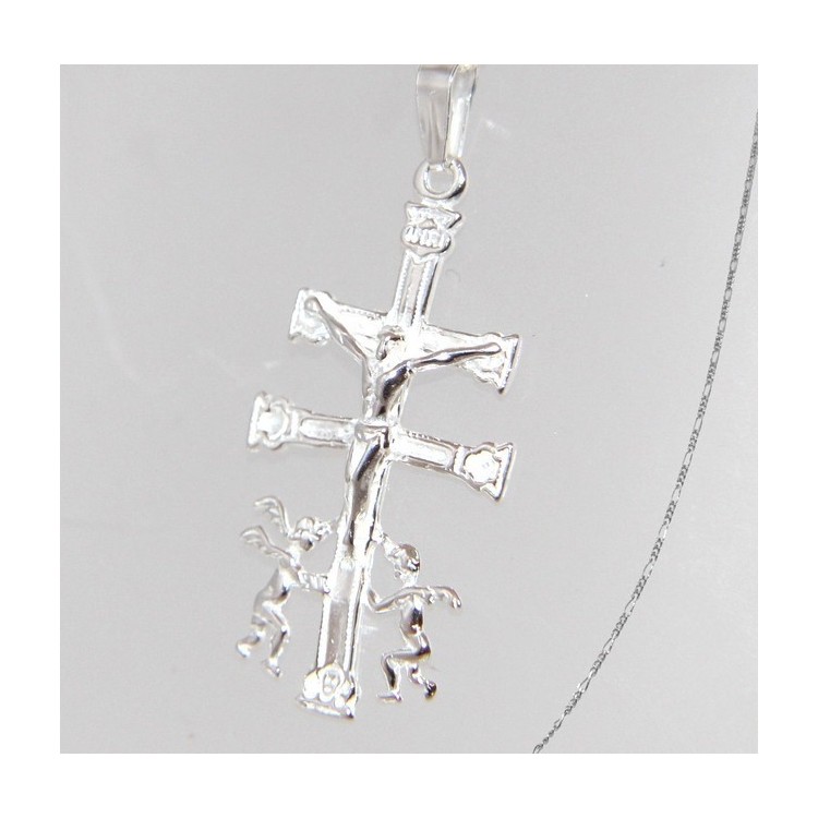 NLB|ARGENTO 925 Ciondolo Croce di Caravaca (Cruz de Caravaca) con Catena per uomo e donna