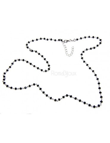 Collana Rosario uomo Argento 925 Con cristallo nero croce e madonna 66 cm