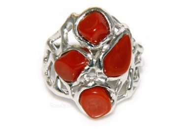 NLB|Argento 925 : Anello donna regolabile realizzato a mano con stella di corallo rosso naturale