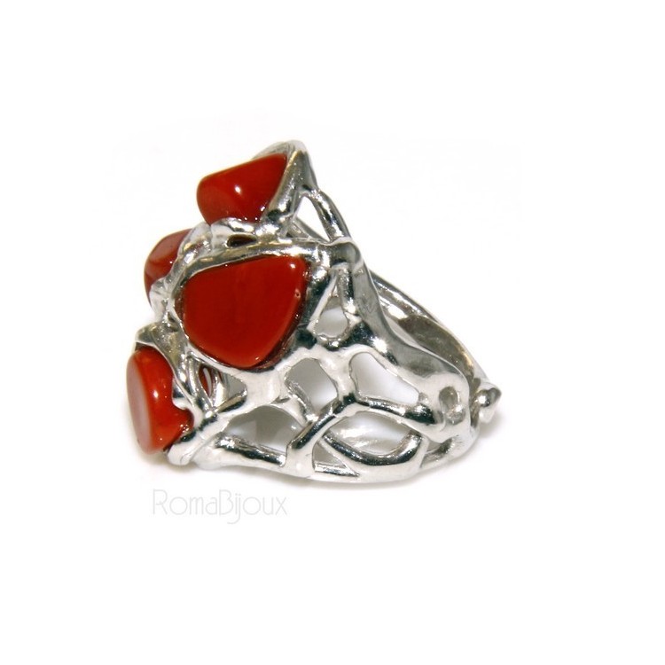 NLB|Argento 925 : Anello donna regolabile realizzato a mano con stella di corallo rosso naturale
