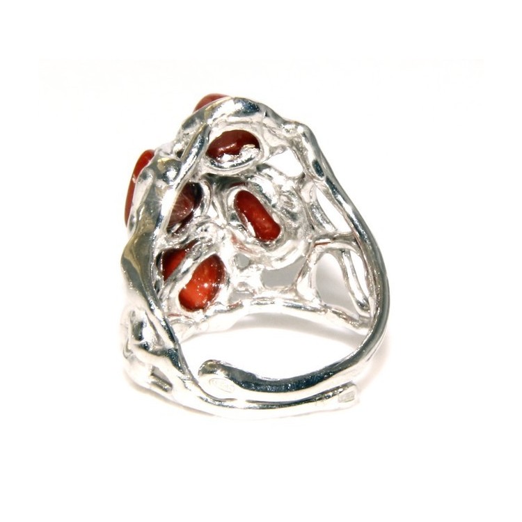 NLB|925: woman adjustable ring handmade with natural red coral star