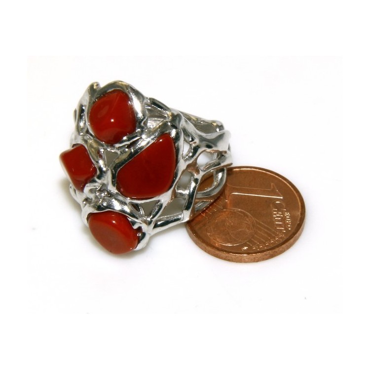 NLB|925: woman adjustable ring handmade with natural red coral star