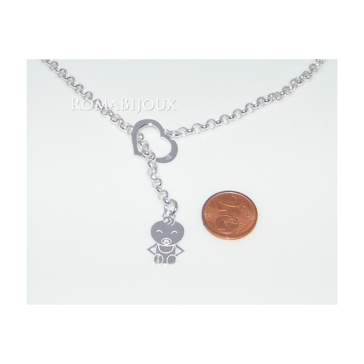 NLB|ARGENTO 925 catena collana saliscendi rolo' con cuore aperto e neonato bebe'