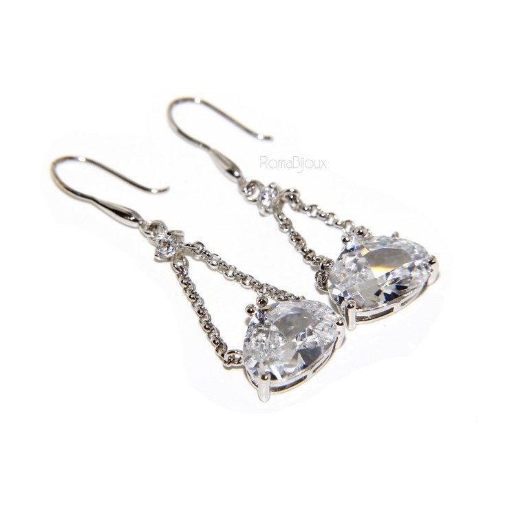 NLB|925 Rhodium-plated earrings with chains and pendants large zircon