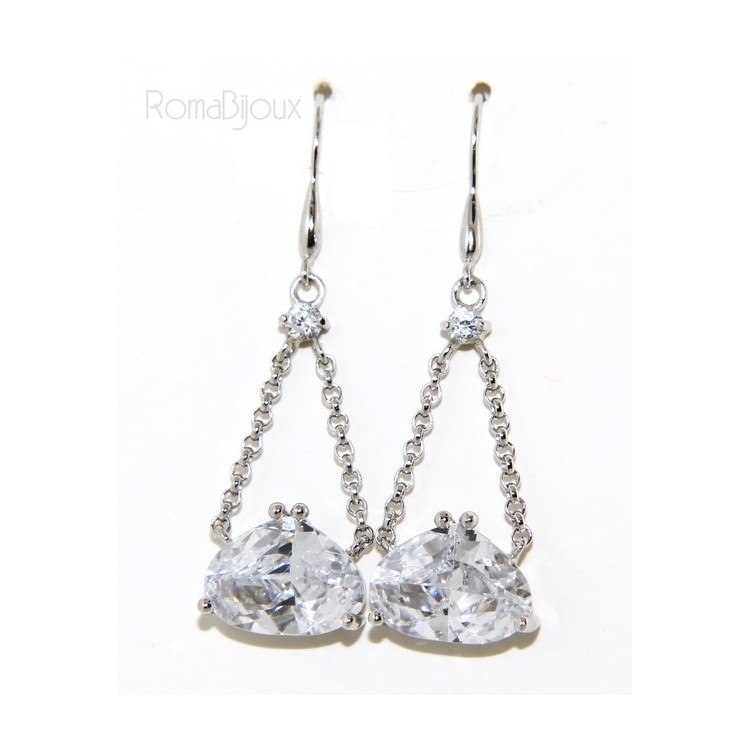 NLB|925 Rhodium-plated earrings with chains and pendants large zircon