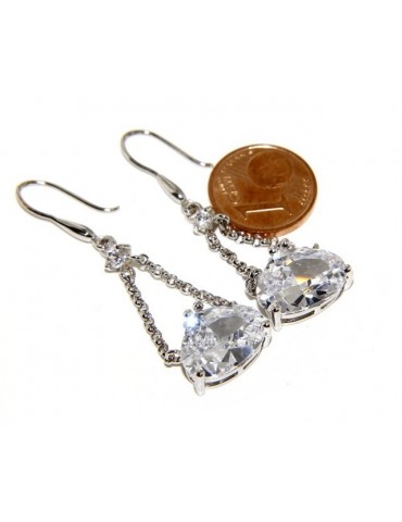 925 Rhodium-plated earrings with chains and pendants large zircon