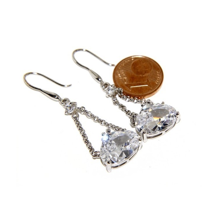 NLB|925 Rhodium-plated earrings with chains and pendants large zircon