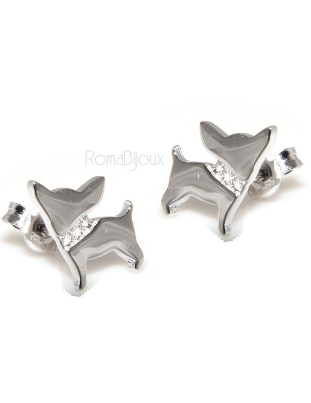 Argento 925 : orecchini uomo donna perno cane chiwawa collare zirconi