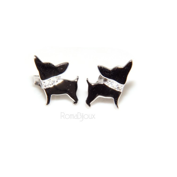 NLB|Argento 925 : orecchini uomo donna perno cane chiwawa collare zirconi