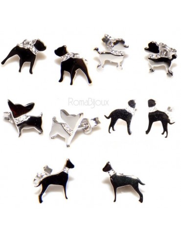 Argento 925 : orecchini uomo donna perno cane chiwawa collare zirconi
