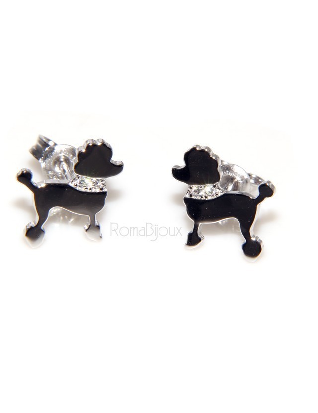 Argento 925 : orecchini uomo donna perno cane barboncino collare zirconi Argento 925 : orecchini uomo donna perno cane barboncino collare zirconi