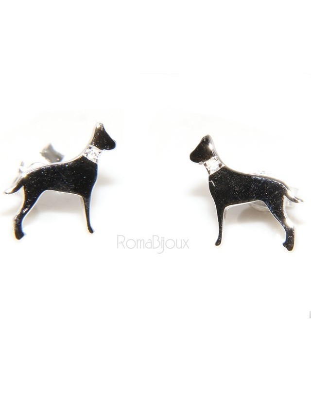 Argento 925 : orecchini uomo donna perno cane dalmata / setter collare zirconi Argento 925 : orecchini uomo donna perno cane dalmata / setter collare zirconi