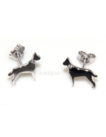 Argento 925 : orecchini uomo donna perno cane dalmata / setter collare zirconi