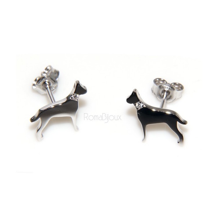 NLB|925: man woman stud earrings dalmatian dog / setter collar zircons