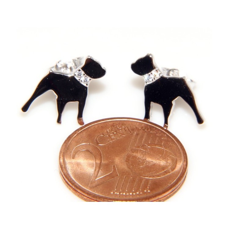 NLB|Argento 925 : orecchini uomo donna perno cane rottweiler collare zirconi