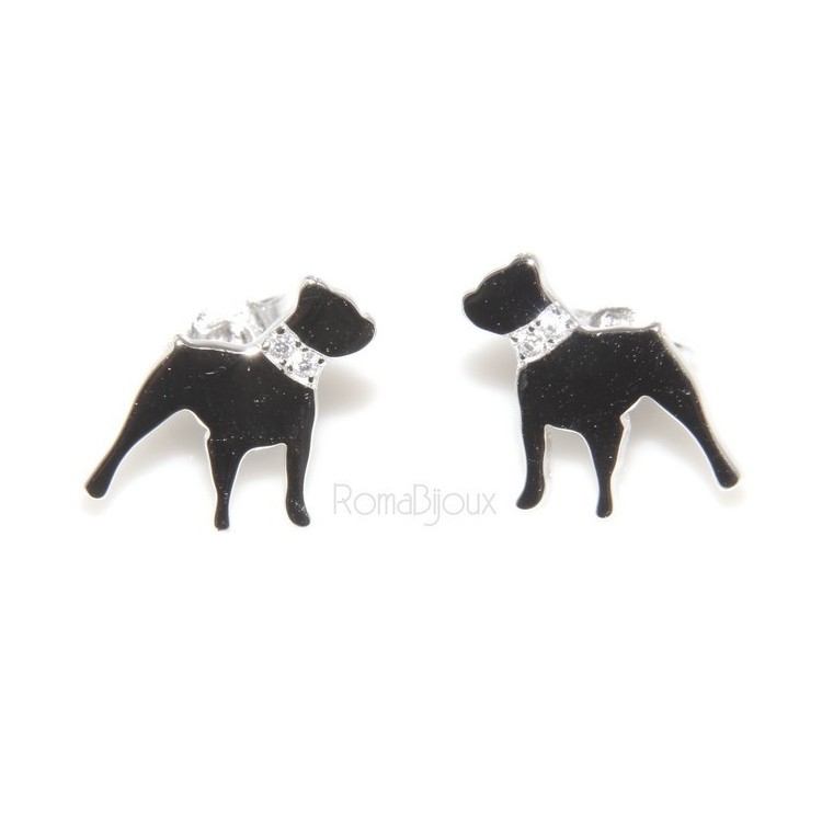 NLB|925: earrings man woman pin rottweiler dog collar zircons