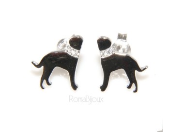 NLB|Argento 925 : orecchini uomo donna perno cane rottweiler collare zirconi