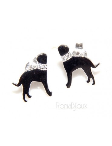 Argento 925 : orecchini uomo donna perno cane rottweiler collare zirconi