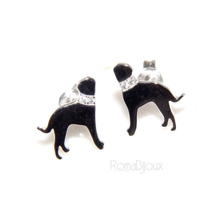 NLB|Argento 925 : orecchini uomo donna perno cane rottweiler collare zirconi