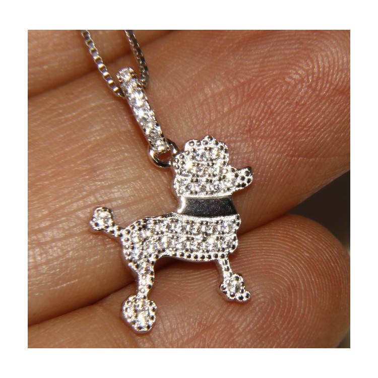 NLB|Argento 925 : MyDog collana donna veneziana con pendente ciondolo cane barboncino microsetting zirconi brillanti