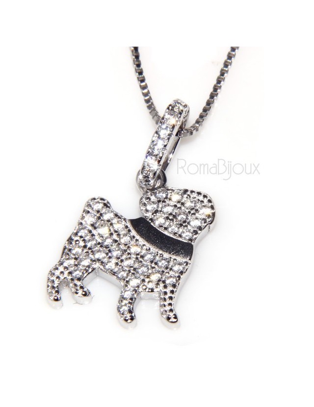 Argento 925 : MyDog collana donna veneziana con pendente ciondolo cane carlino microsetting zirconi brillanti Argento 925 : MyDog collana donna veneziana con pendente ciondolo cane carlino microsetting zirconi brillanti