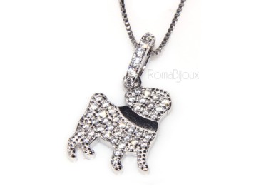 NLB|Argento 925 : MyDog collana donna veneziana con pendente ciondolo cane carlino microsetting zirconi brillanti