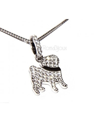 Argento 925 : MyDog collana donna veneziana con pendente ciondolo cane carlino microsetting zirconi brillanti